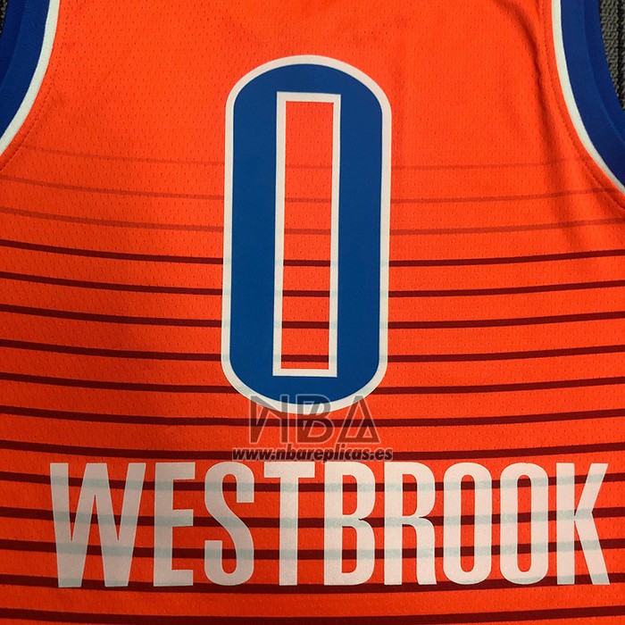 Camiseta Oklahoma City Thunder Russell Westbrook NO 0 Statement 2021 Naranja